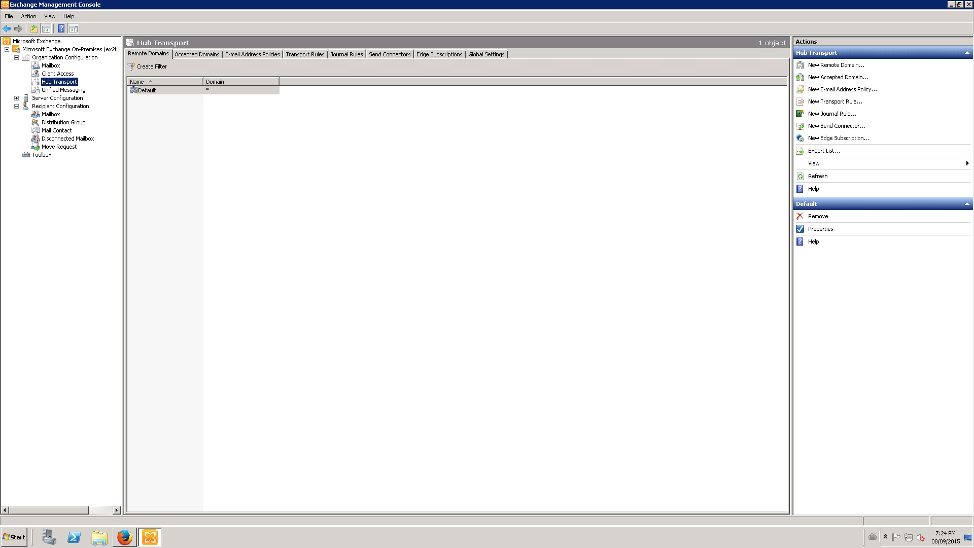 Hub transport settings with the Send Connectors tab in Exchange 2010 for Jatheon cCore
