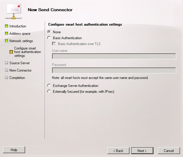 Smart host authentication left as none for the Jatheon cCore send connector