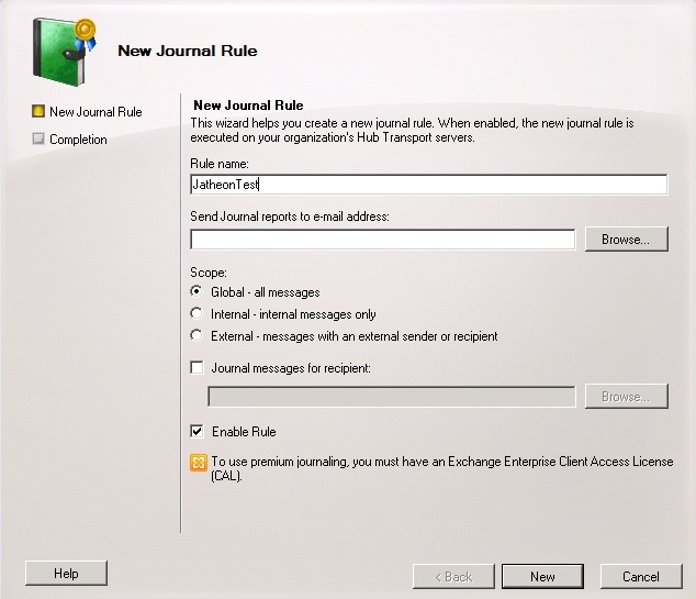 New journaling rule named Jatheon for sending journal reports to Jatheon cCore