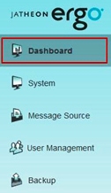 Jatheon cCore Admin Menu with Dashboard as the first tab on the top left