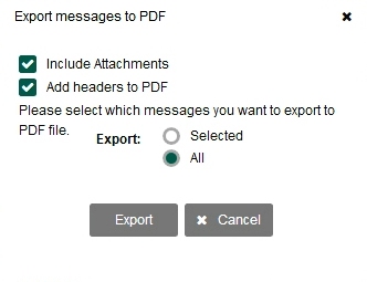 Jatheon cCore PDF export options for attachments, Add headers to PDF and all or selected emails