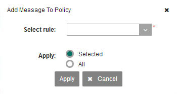 Jatheon cCore popup to select a legal hold policy, Selected or All, and Apply