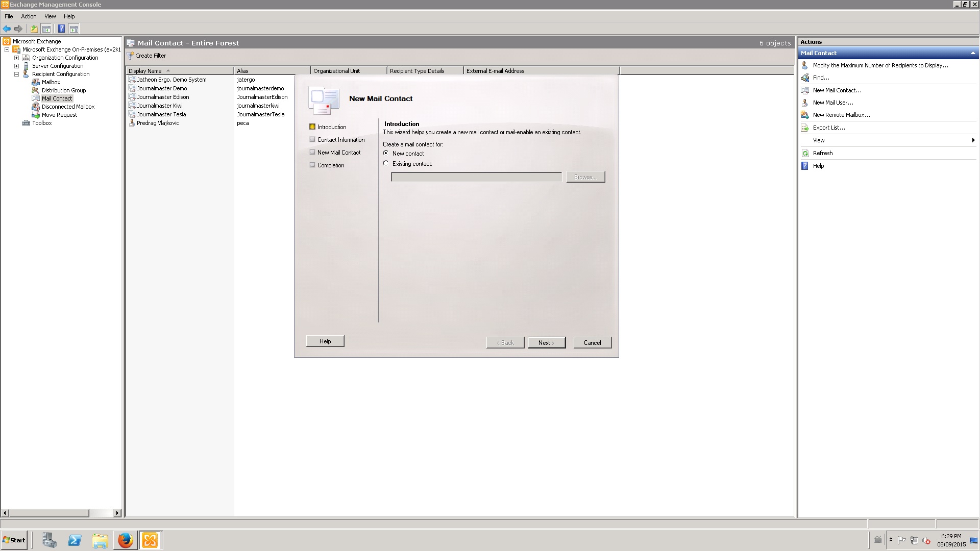 New Mail Contact wizard introduction with New contact selected