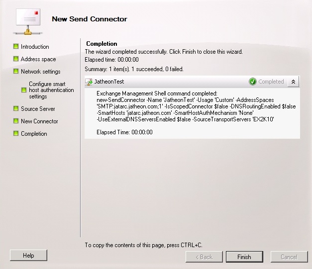 Completed Jatheon send connector for routing journaled email to Jatheon cCore