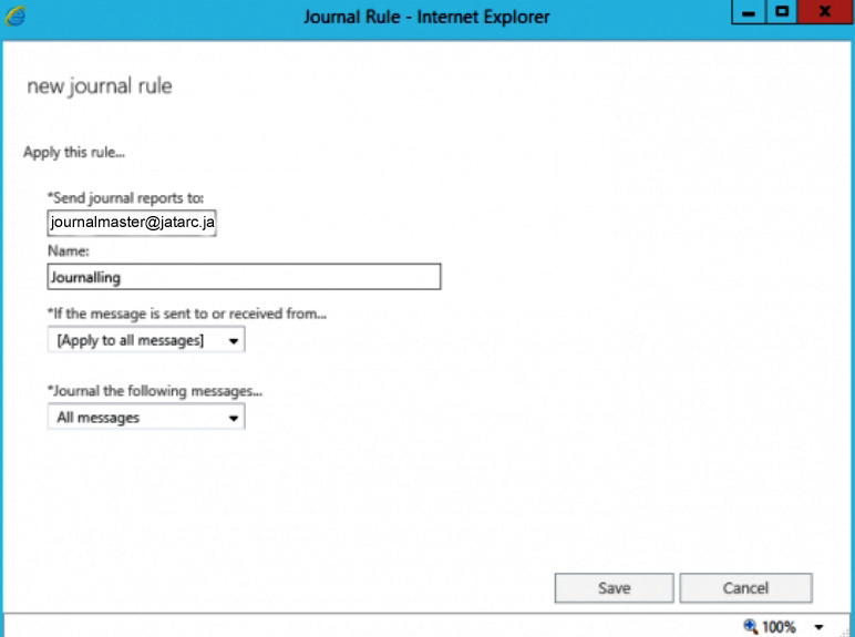 New journal rule set to Apply to all messages for journaling to Jatheon Cloud