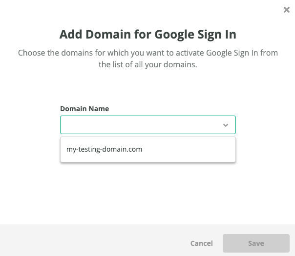 Jatheon Cloud popup for selecting the Google Sign In domain