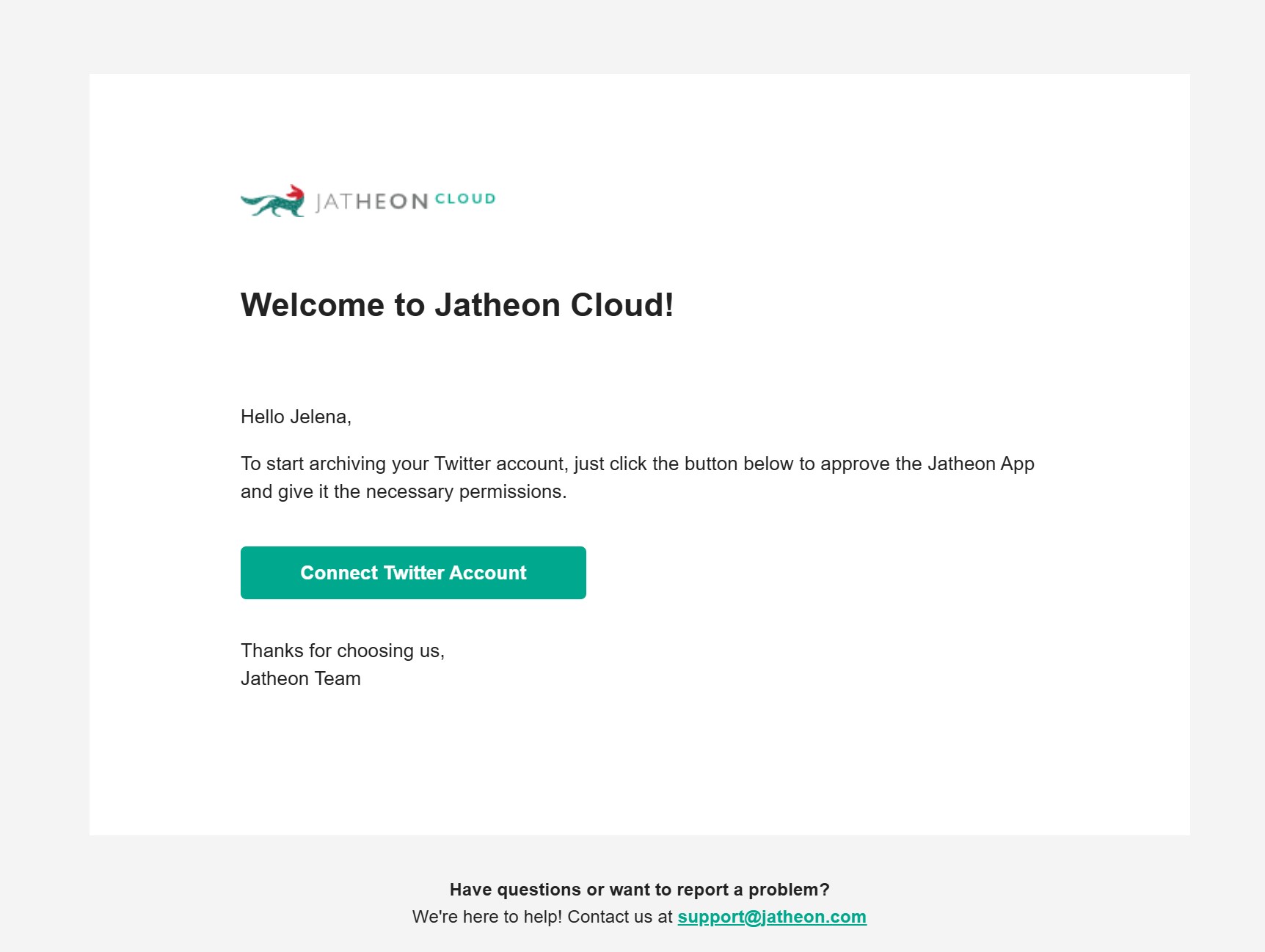 Twitter invitation email with secure connection link