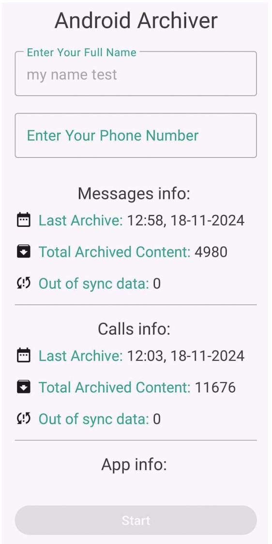 Android SMS Archiving app screenshot