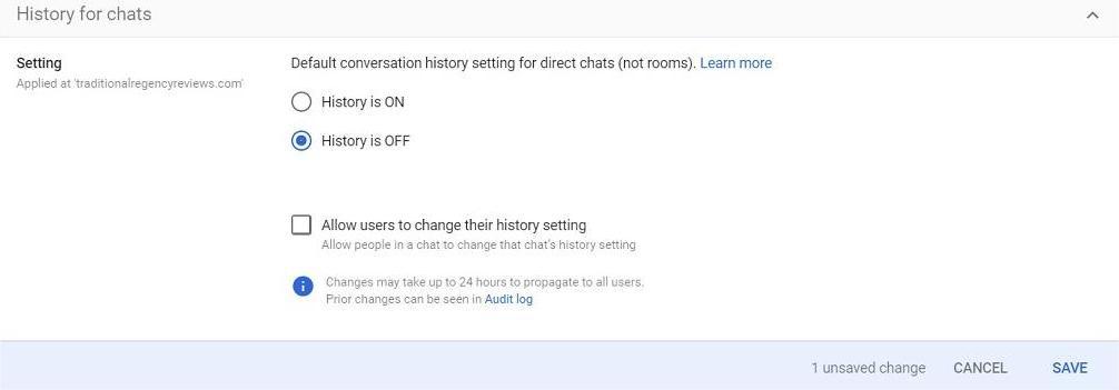 Google Chat archiving configuration saved
