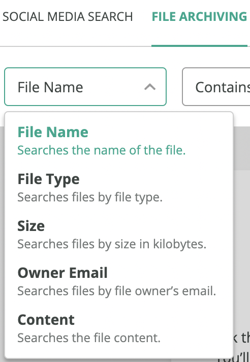 File Name criterion dropdown