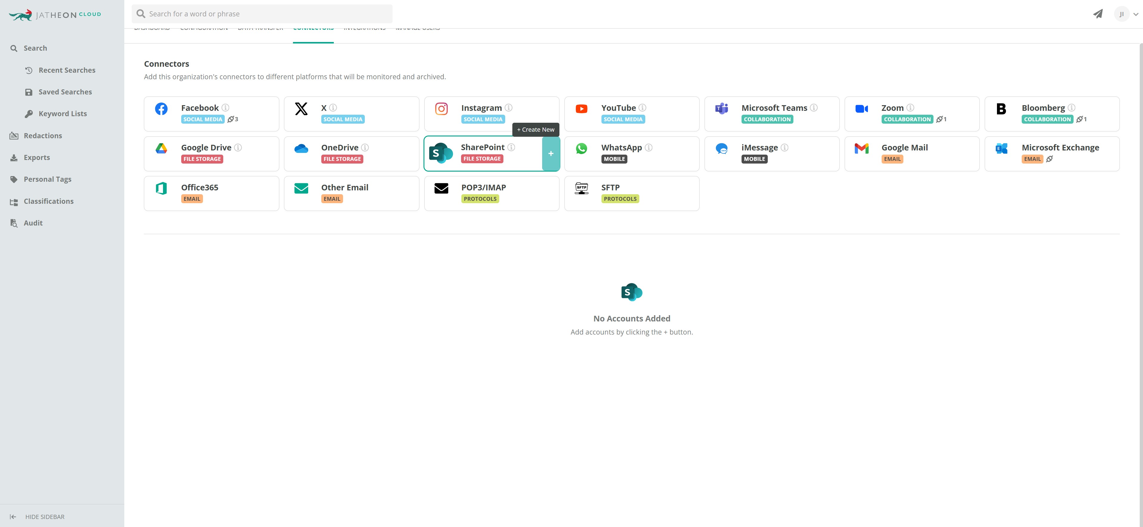 SharePoint connector selection screen