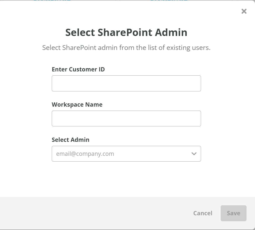 Select SharePoint Admin dialog
