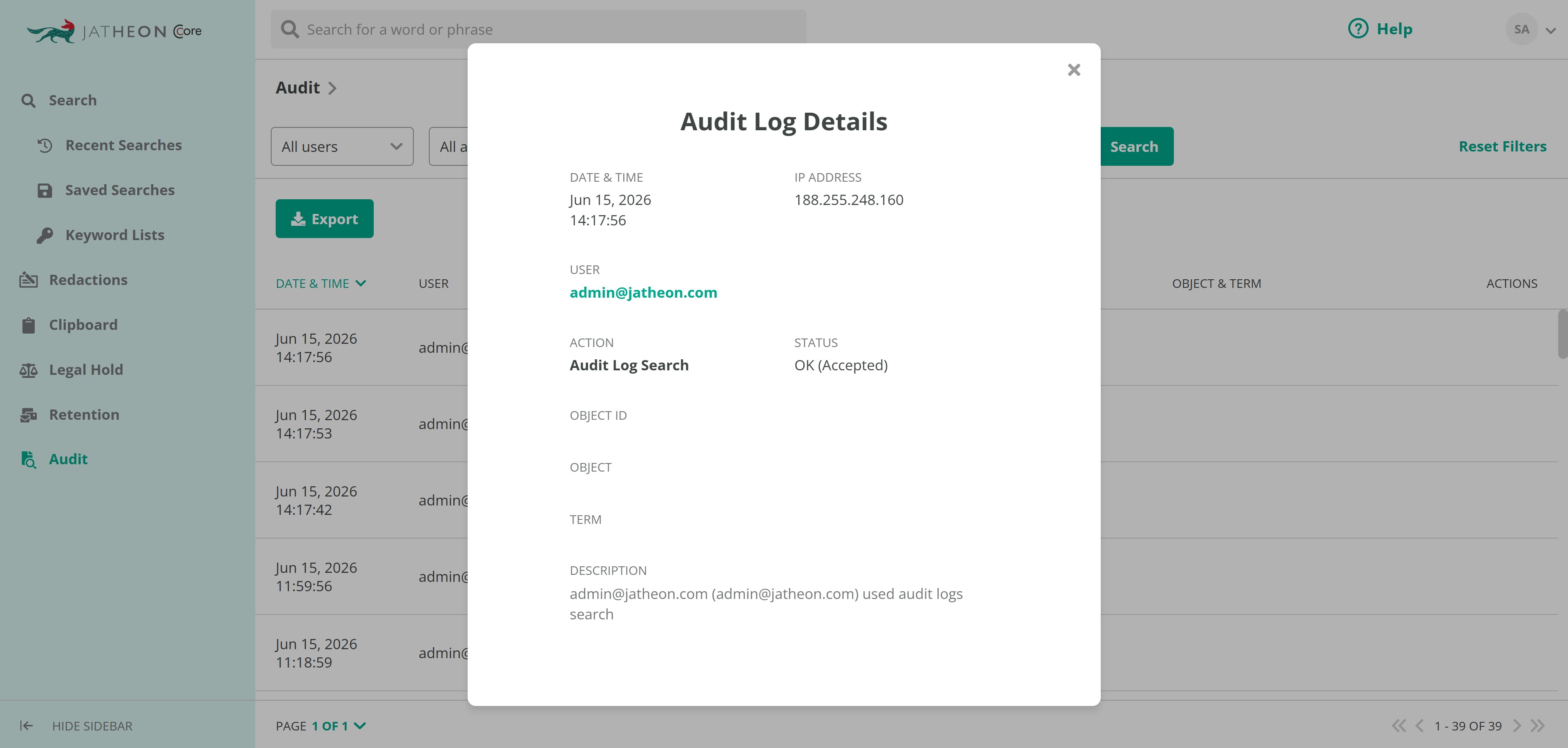 Audit detail view