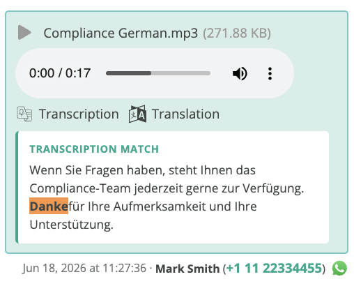 Transcription and Translation links below an audio file