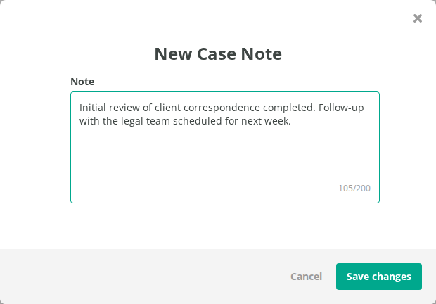 New Case Note dialog