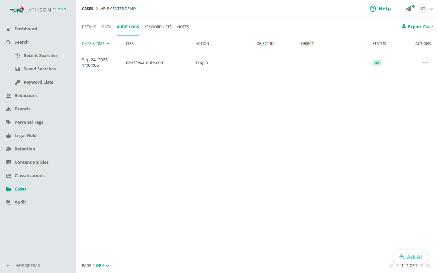 Audit Logs tab of a case