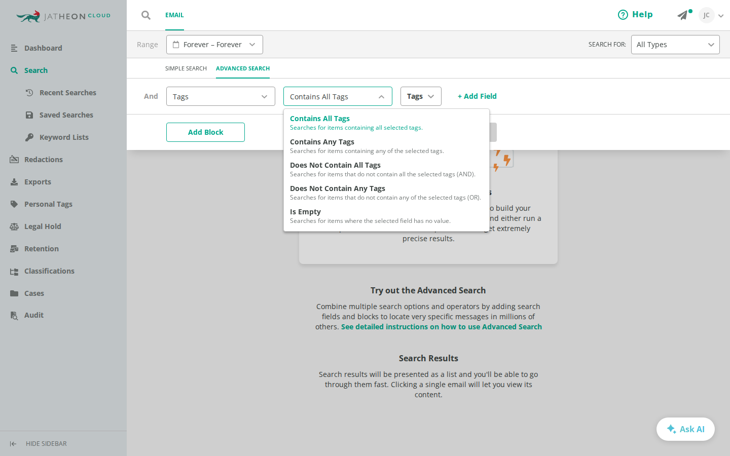 Tag conditions in Advanced Search