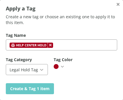 Creating a new Legal Hold tag