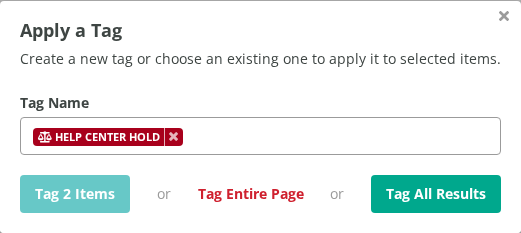 Apply a Tag window for selected items