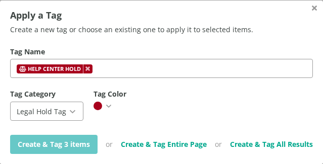 Creating a new tag for selected emails
