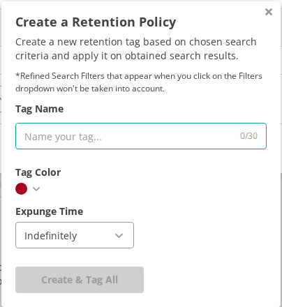 Create a Retention Policy window
