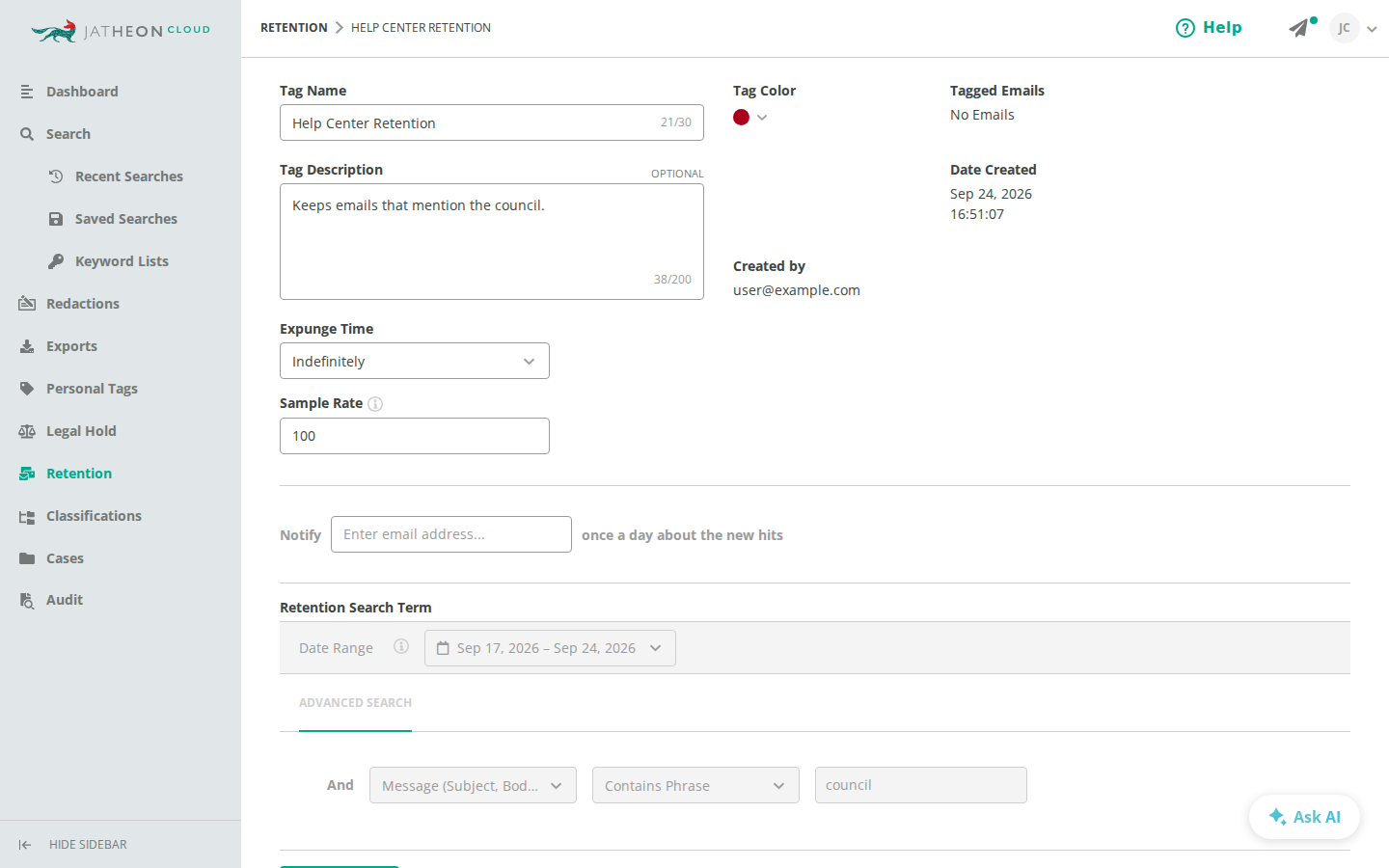 Editing a retention tag