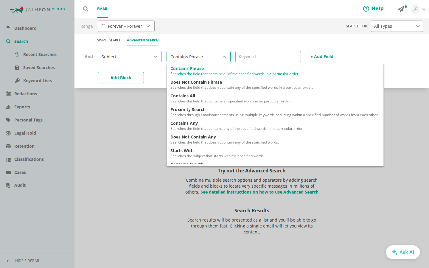 Conditions for the Subject field