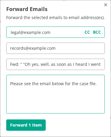 Forward Emails window