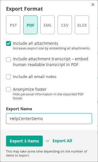 PDF export options