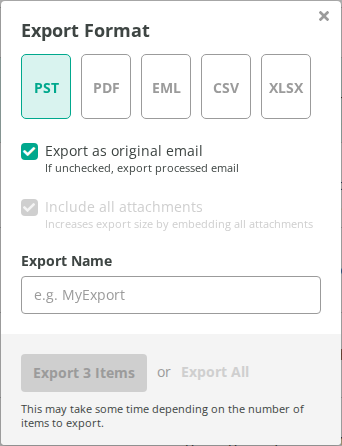 Export Format window
