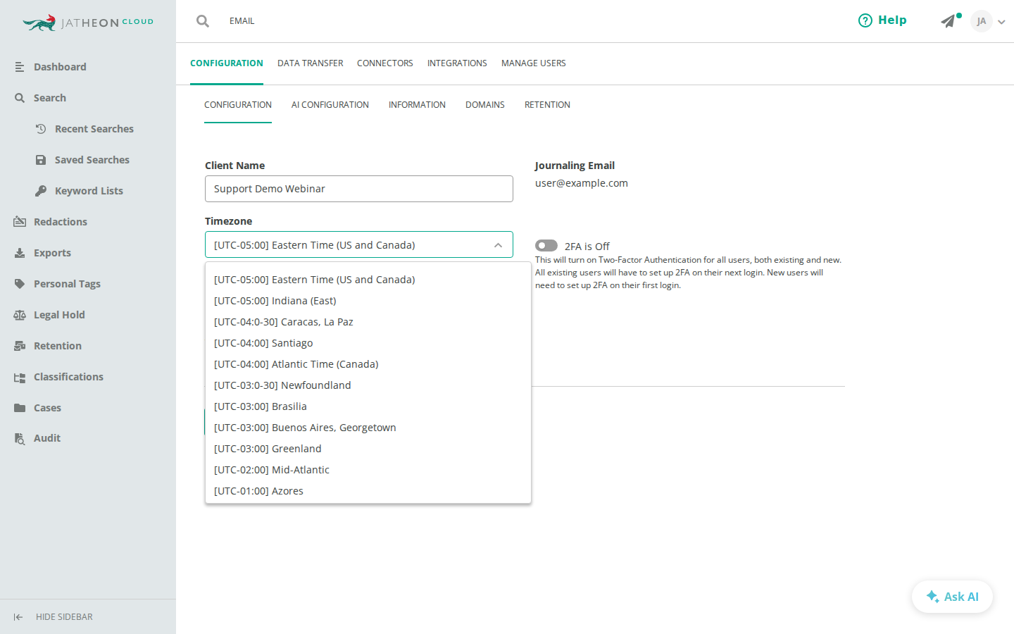 Timezone dropdown in Company Settings
