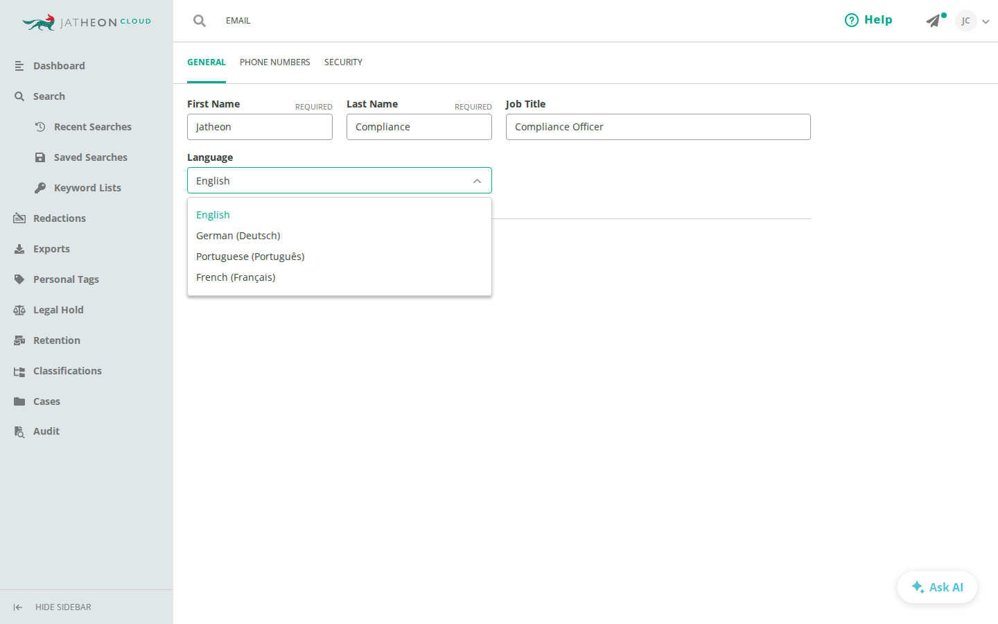 Language dropdown