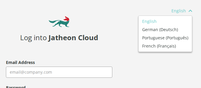 Language dropdown on the login page