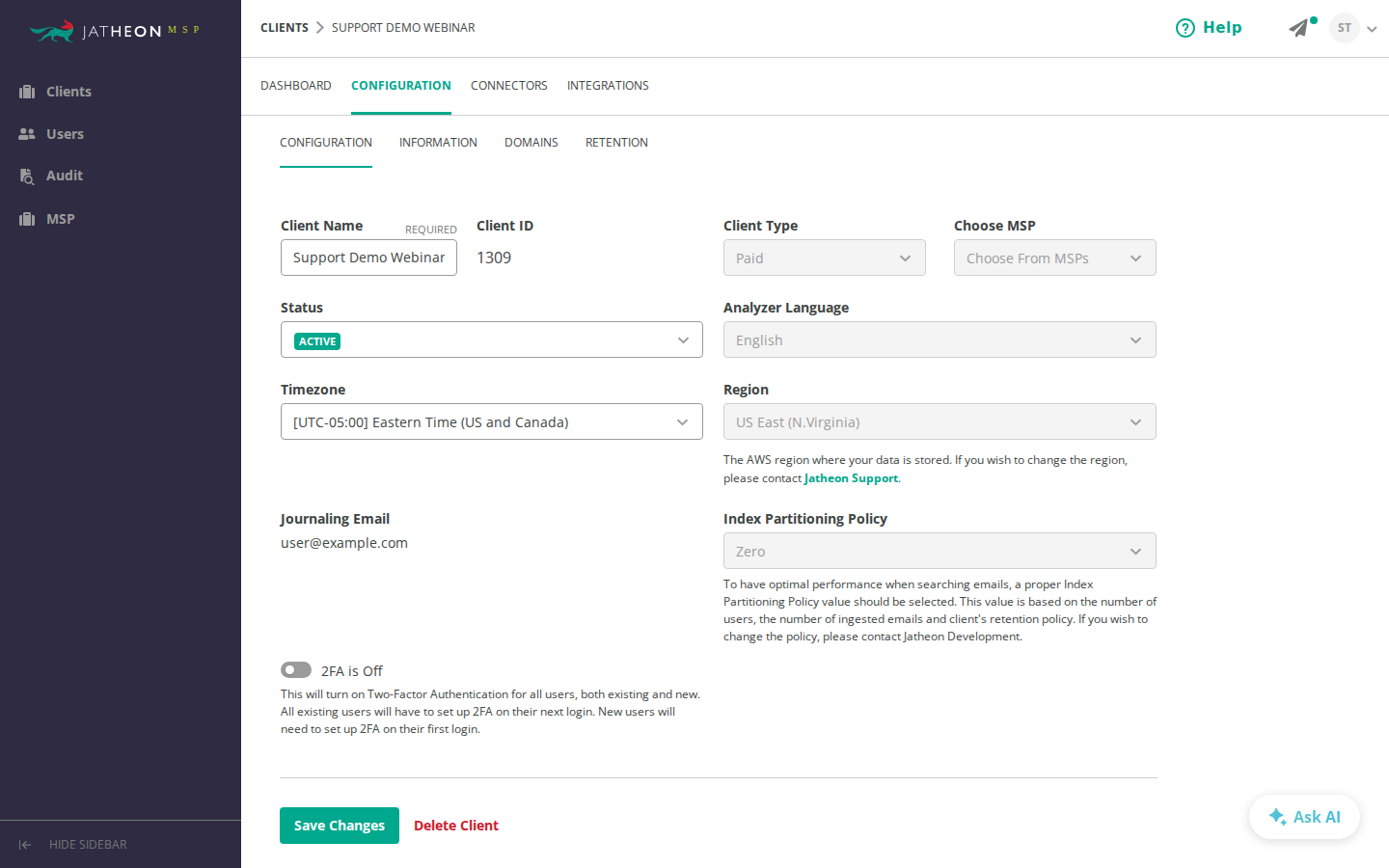 Client Configuration tab
