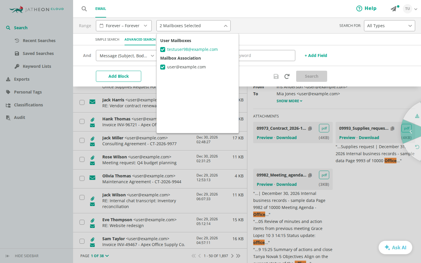 Mailboxes dropdown in Advanced Search