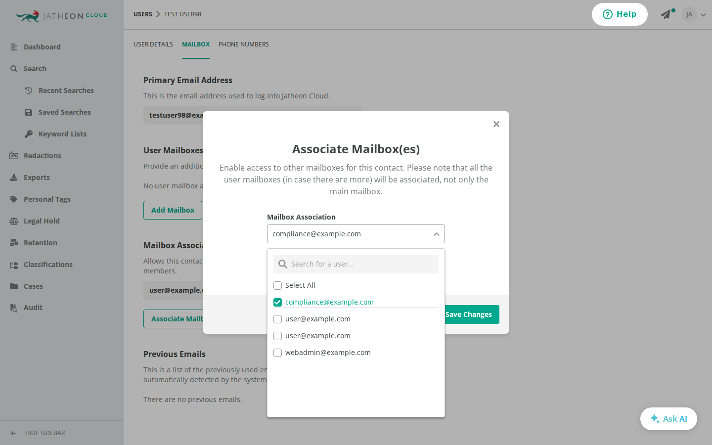 Associate Mailbox(es) window