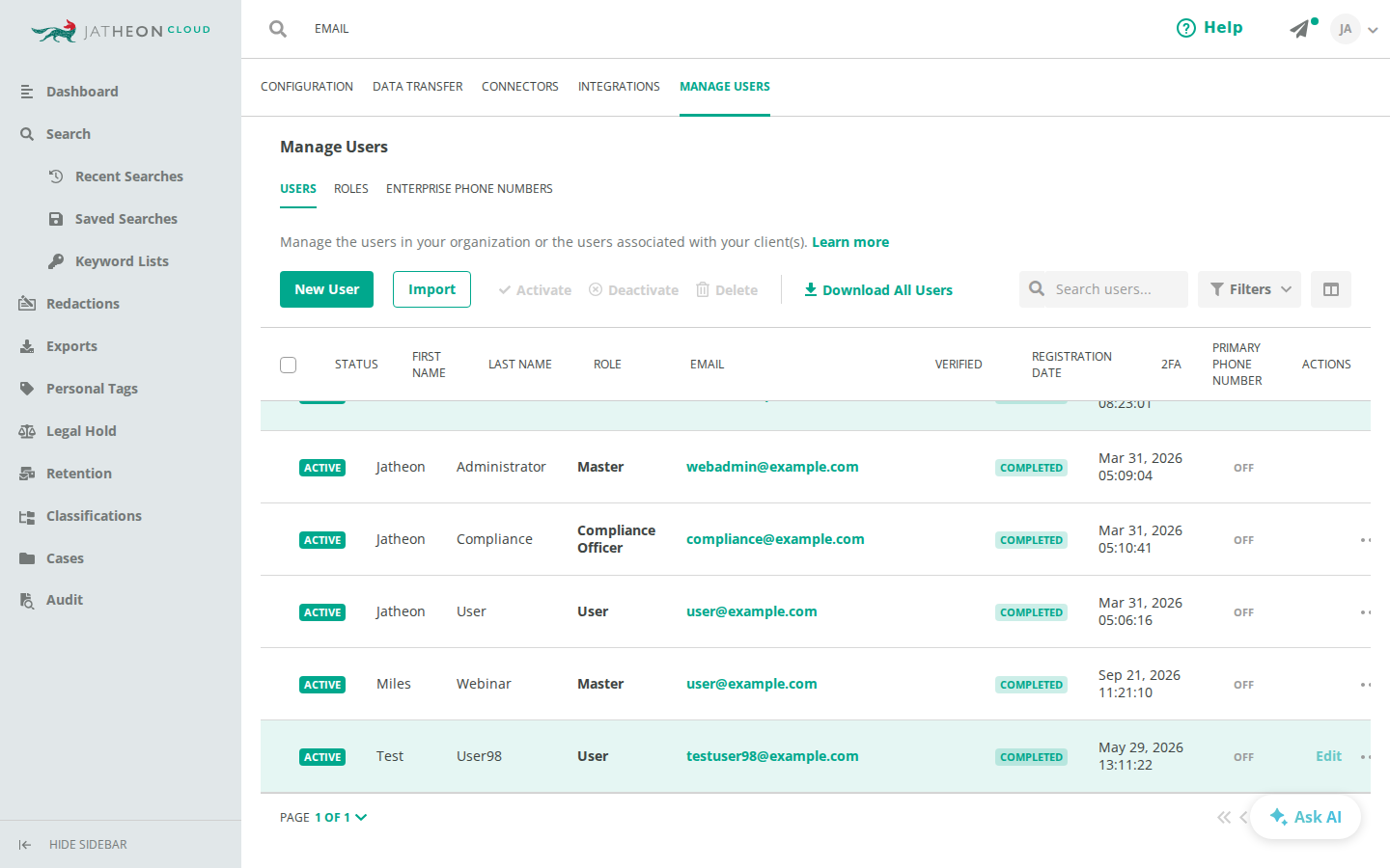 Edit a user in Manage Users