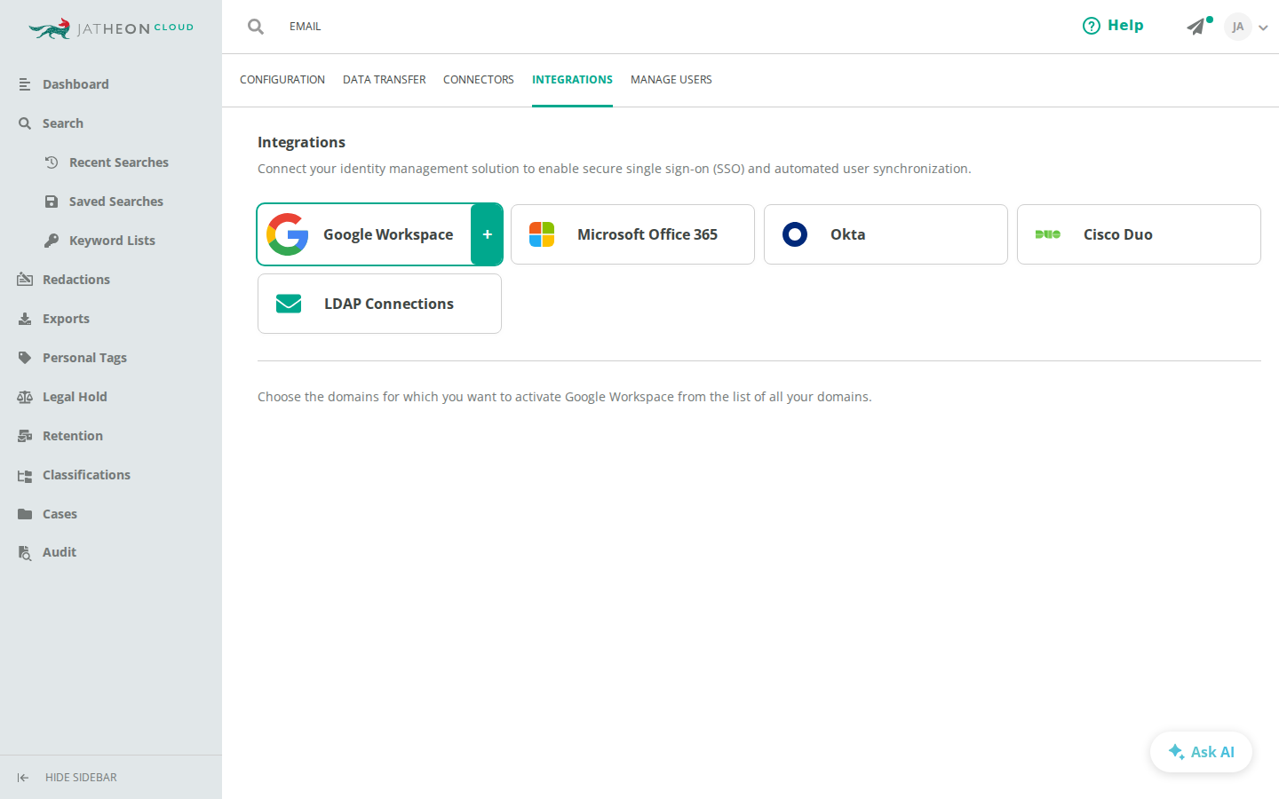Integrations tab
