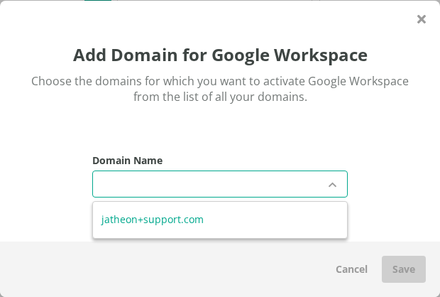 Add Domain for Google Workspace window