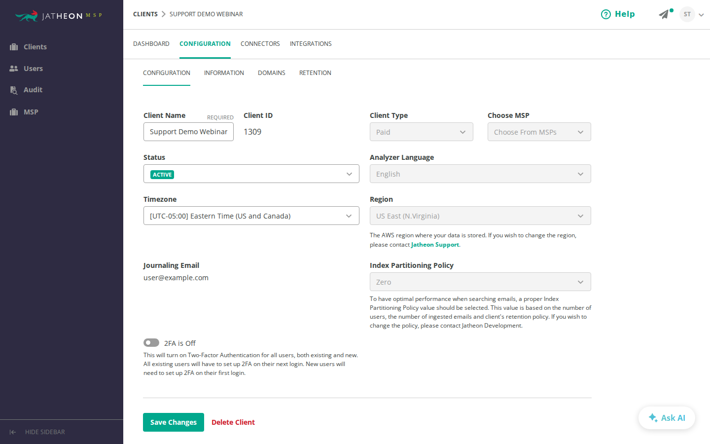 Client Configuration tab