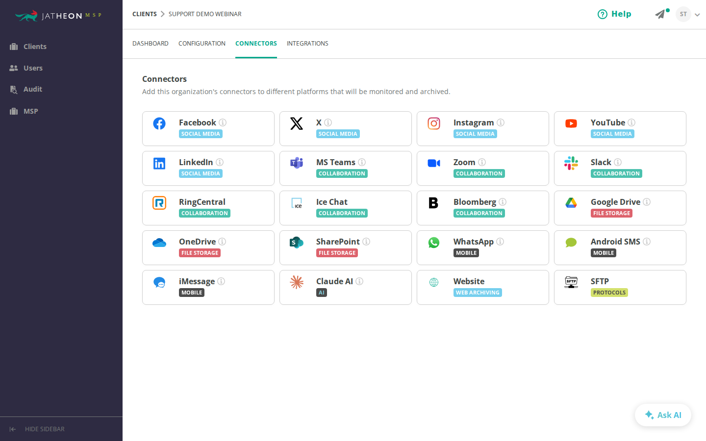 Client Connectors tab