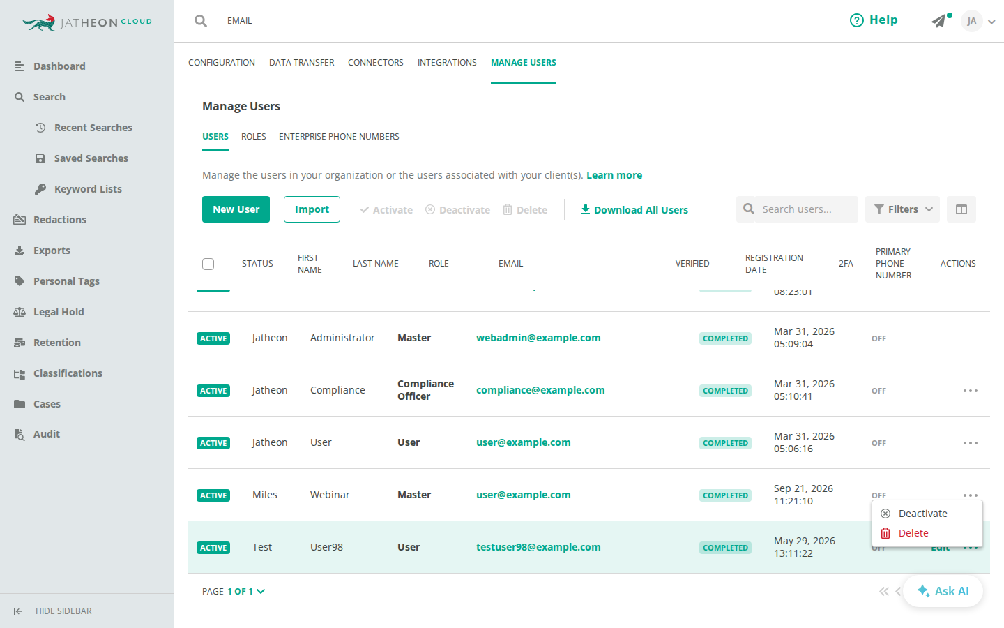 More menu for a user