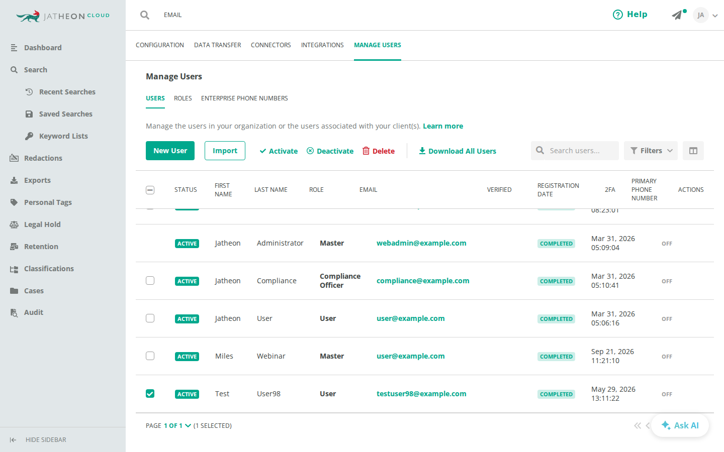 Bulk actions for selected users