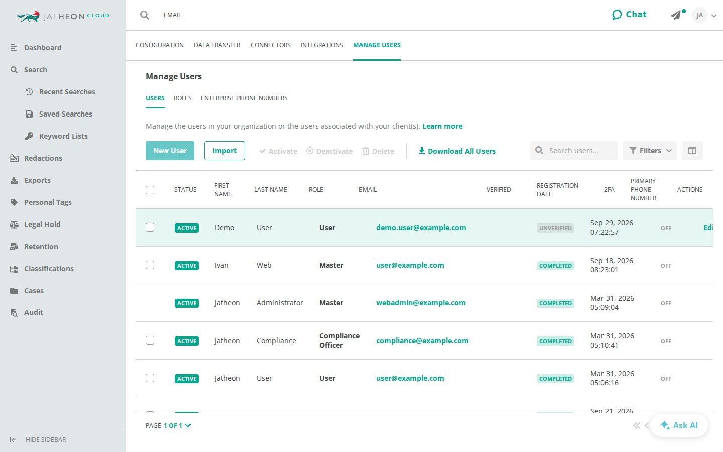 New User in the Users list