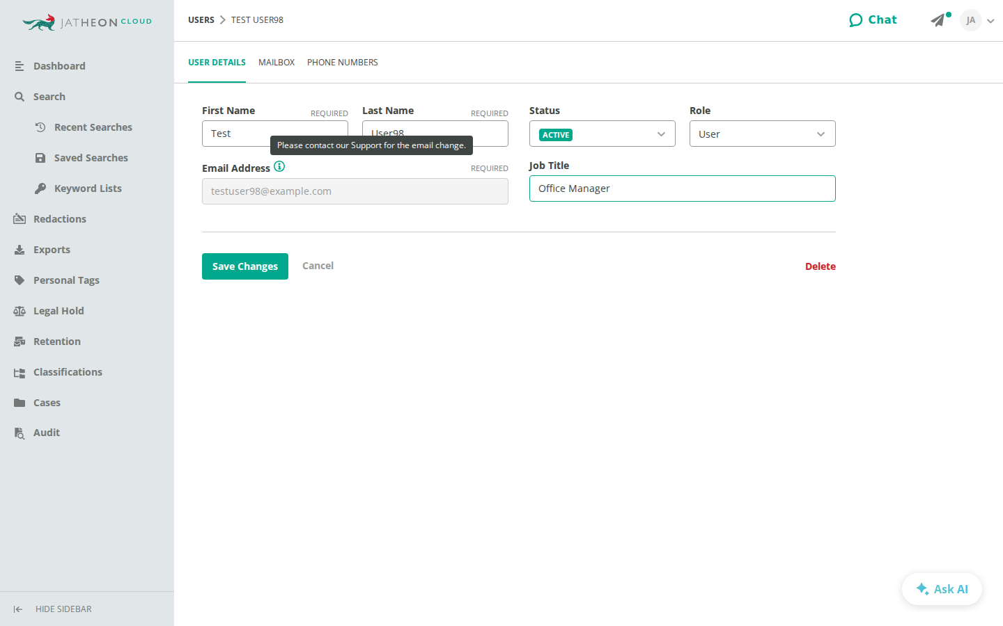 User Details tab