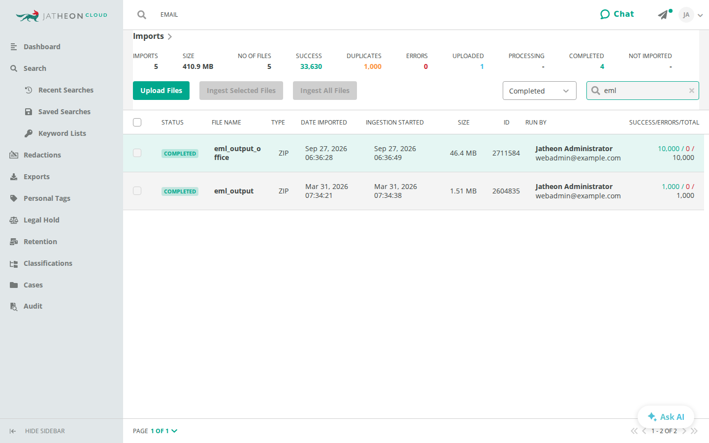 Status filter and search together