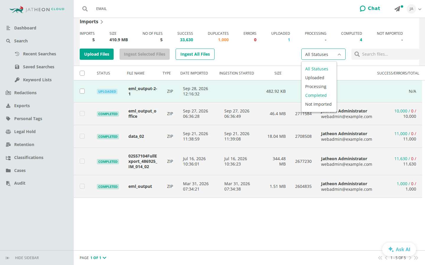 Status dropdown