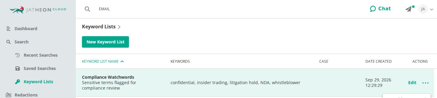 More menu on a keyword list