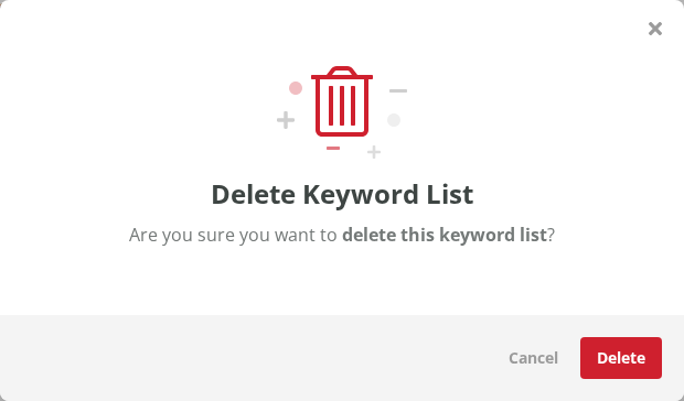 Delete Keyword List window