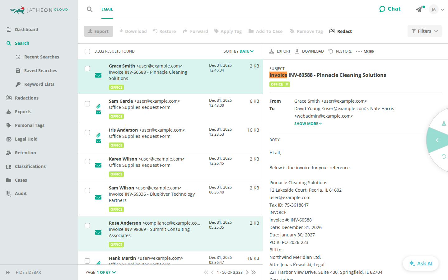 Results with highlighted keywords